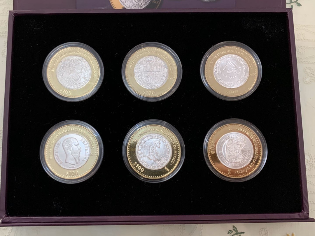 紫瑗钱币—微拍第15期 墨西哥 鹰洋专场 墨西哥 2011—2014年 墨西哥文化遗产系列 4组全 共24枚 双色银币 证书原盒 非常少见