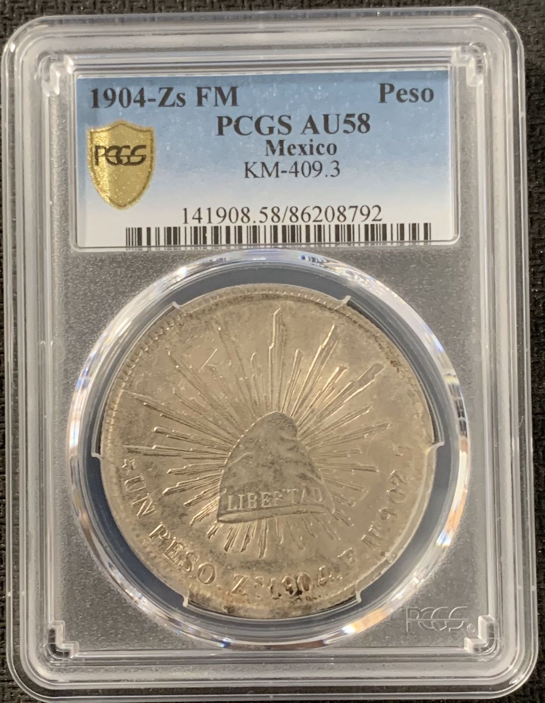 紫瑗钱币—微拍第15期 墨西哥 鹰洋专场 墨西哥 1904年 ZS FM 1比索 PCGS AU58