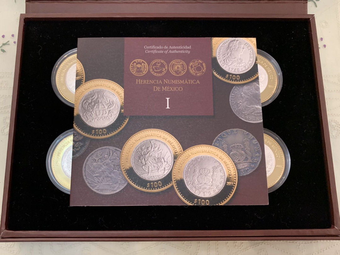 紫瑗钱币—微拍第15期 墨西哥 鹰洋专场 墨西哥 2011—2014年 墨西哥文化遗产系列 4组全 共24枚 双色银币 证书原盒 非常少见