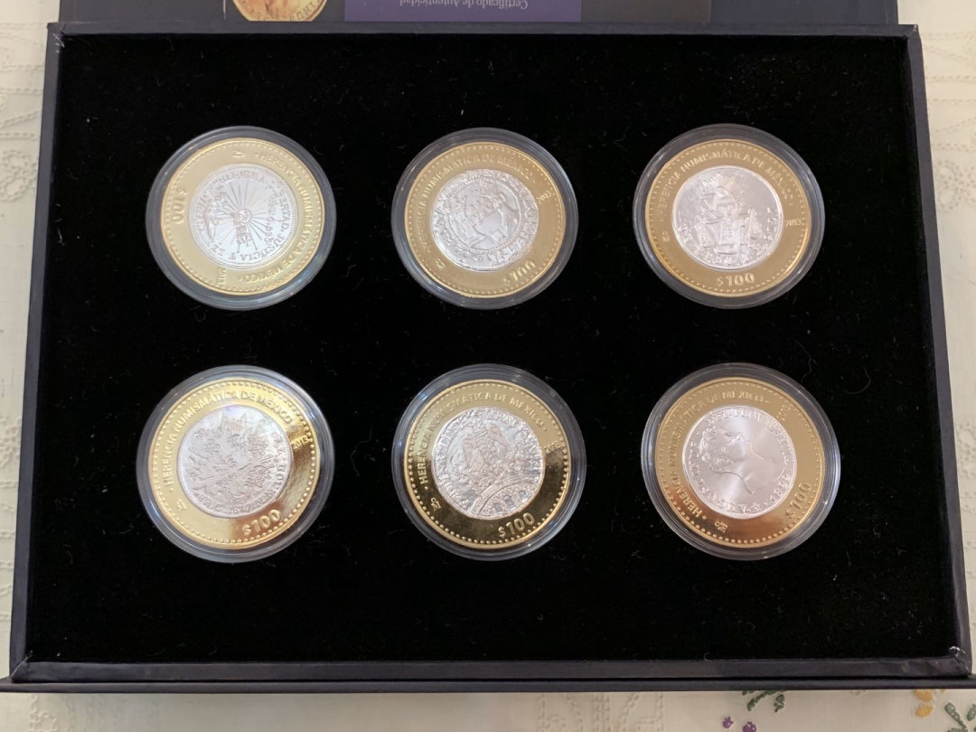 紫瑗钱币—微拍第15期 墨西哥 鹰洋专场 墨西哥 2011—2014年 墨西哥文化遗产系列 4组全 共24枚 双色银币 证书原盒 非常少见