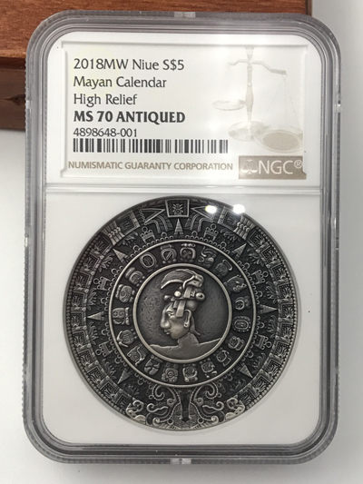 【随心拍&Getcoins】现代钱币拍卖第四十四期 纽埃2018年美洲文化系列玛雅日历2盎司高浮雕银币NGC70