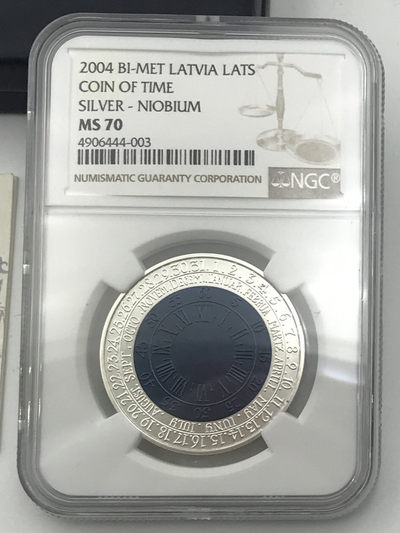【随心拍&Getcoins】现代钱币拍卖第四十四期 拉脱维亚2004年时间系列钟表银铌双金属纪念币NGC70