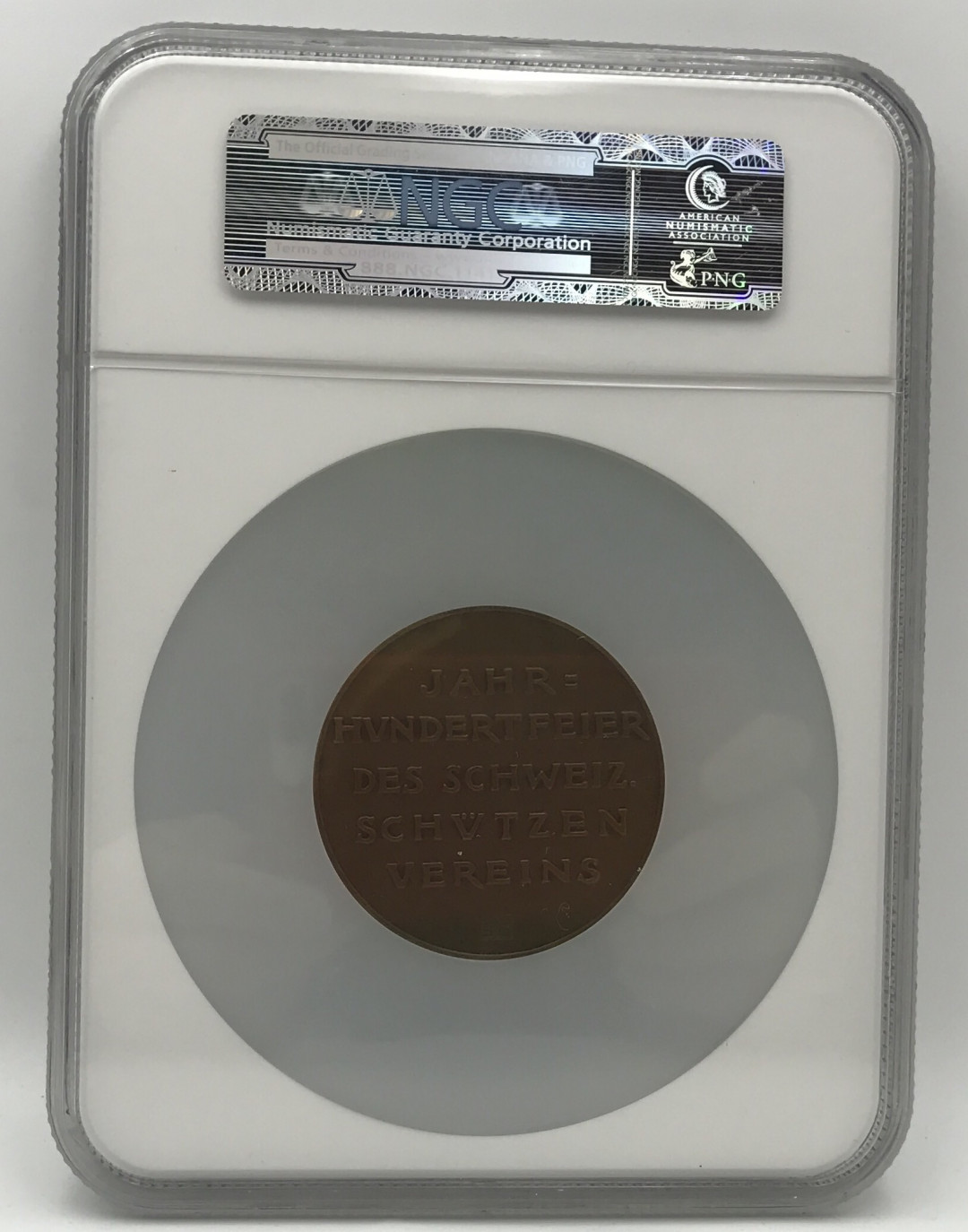 【随心拍&Getcoins】现代钱币拍卖第四十四期 1924年瑞士射击节铜币50毫米NGC66（原盒冠军分）