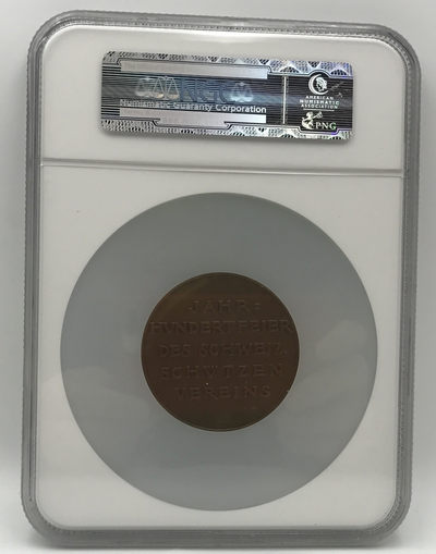 【随心拍&Getcoins】现代钱币拍卖第四十四期 1924年瑞士射击节铜币50毫米NGC66（原盒冠军分）