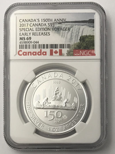 【随心拍&Getcoins】现代钱币拍卖第四十四期 2017年 加拿大150周年航海家-船夫与旅客1盎司银币NGC69
