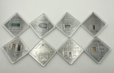 【随心拍&Getcoins】现代钱币拍卖第四十四期 纽埃2014年艺术改变世界菱形仿古镶嵌玛瑙银币8枚一套