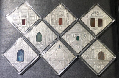 【随心拍&Getcoins】现代钱币拍卖第四十四期 纽埃2014年艺术改变世界菱形仿古镶嵌玛瑙银币8枚一套