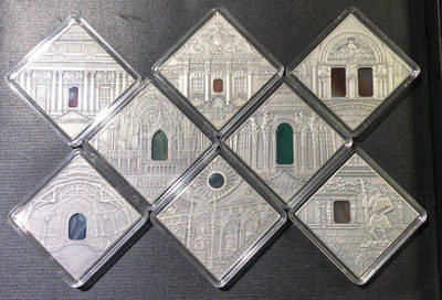 【随心拍&Getcoins】现代钱币拍卖第四十四期 纽埃2014年艺术改变世界菱形仿古镶嵌玛瑙银币8枚一套