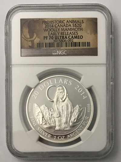 【随心拍&Getcoins】现代钱币拍卖第四十四期 2014年加拿大史前动物猛犸银币NGC70