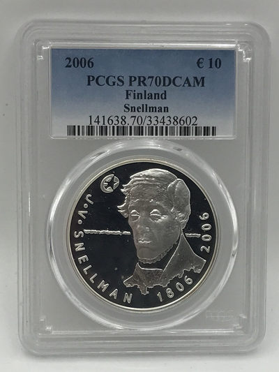 【随心拍&Getcoins】现代钱币拍卖第四十四期 芬兰 2006年10欧元纪念斯内尔曼200周年PCGS70