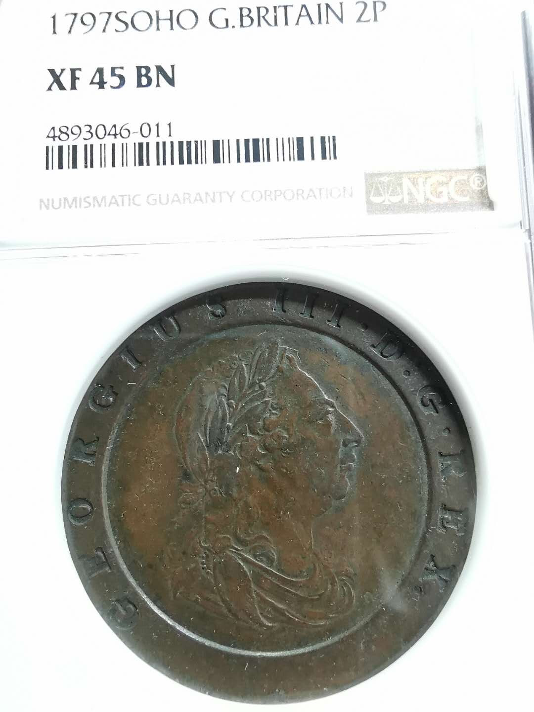 凡希社世界钱币微拍第一百零八期 1797英国车轮两便士NGC-XF45