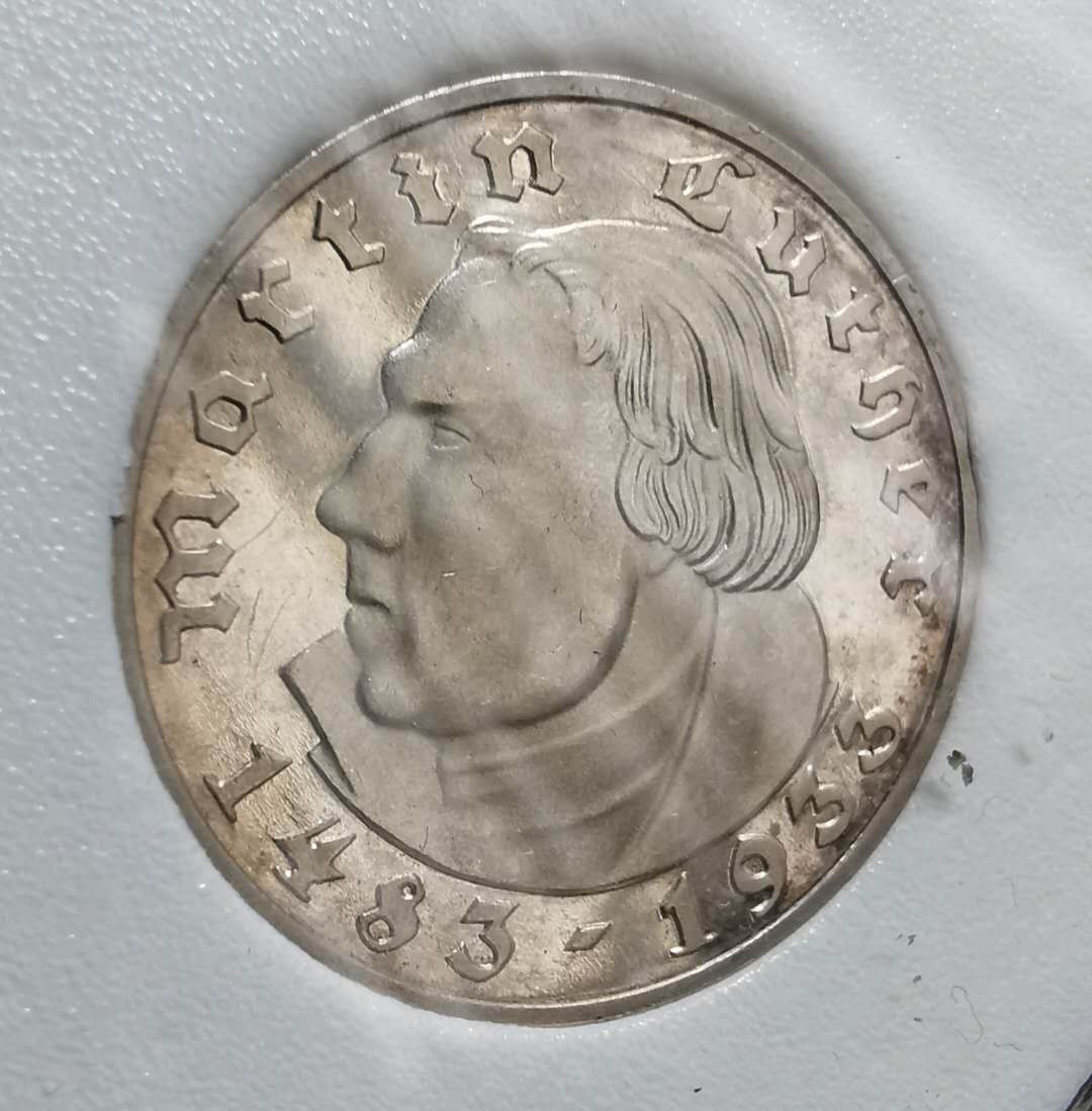 凡希社世界钱币微拍第一百零八期 1933第三帝国路德精铸5马克PROOF收藏级！