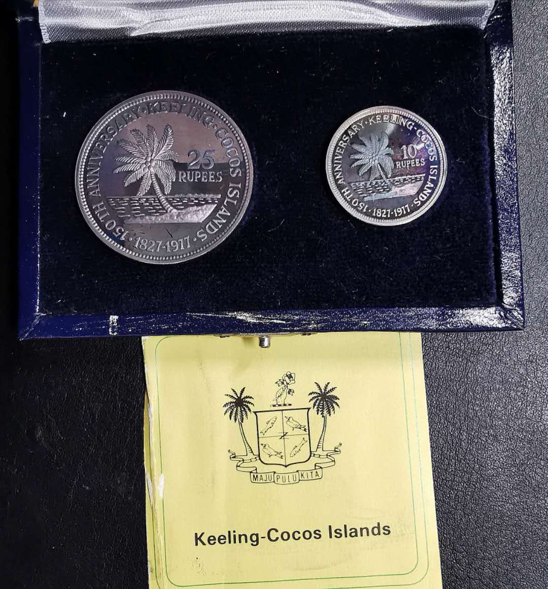 凡希社世界钱币微拍第一百零八期 1977基林科科斯两银精铸PS原盒证书少见！