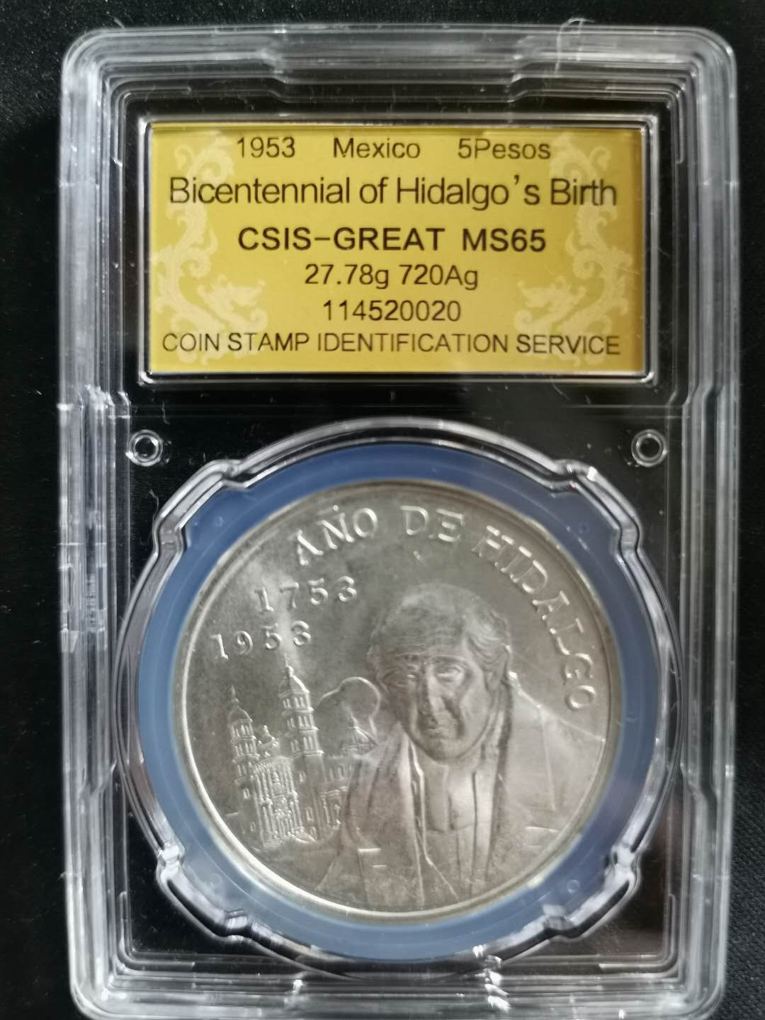 【鲸贝乐淘】千字文·第“吊民伐罪”号拍卖 【墨西哥🇲🇽 】1953年大银币，28克，MS65 