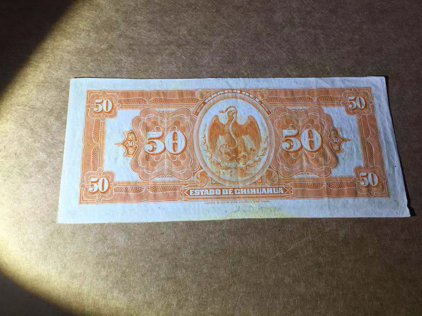 【收藏联盟】第115期拍卖（2020新年第一拍）——黑美人 墨西哥 1913年50比索 奇瓦瓦州 100多年前纸币 美钞公司出品 雕刻非常精美 该高面值非常少见 XF品相 目录价85美金 大火车