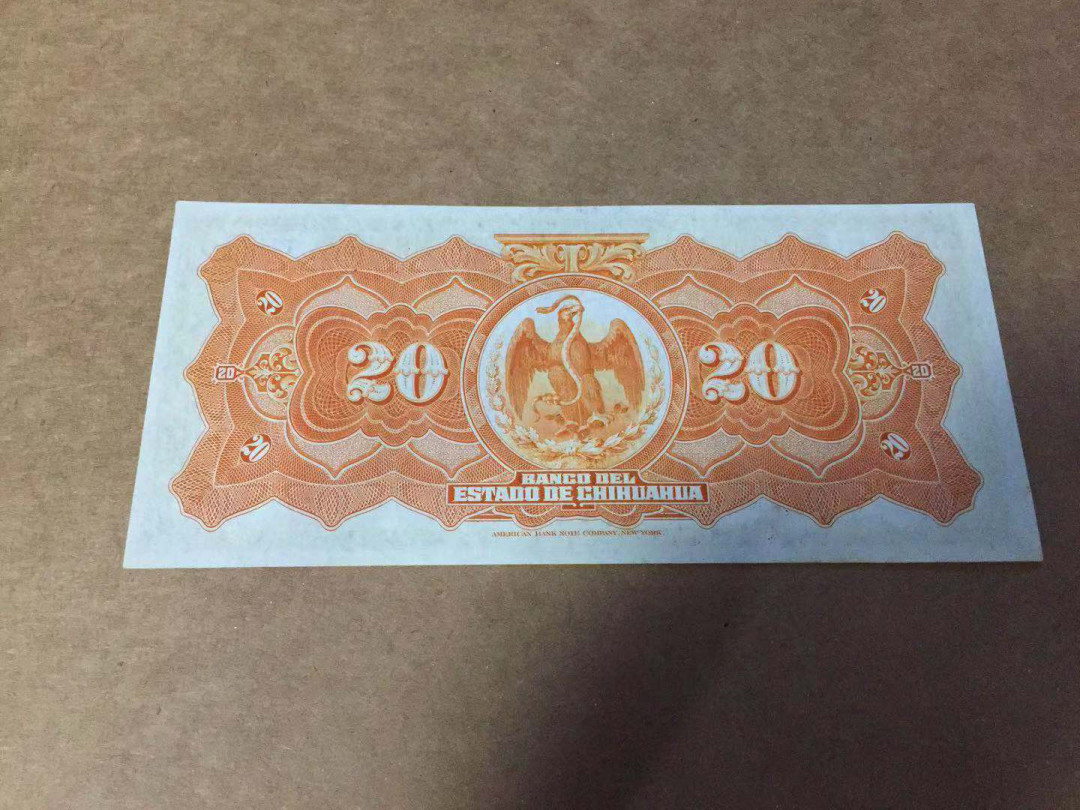 【收藏联盟】第115期拍卖（2020新年第一拍）——黑美人 【一组3张】墨西哥 1913年5-10-20比索 奇瓦瓦州 100多年前纸币 美钞公司出品 雕刻非常精美 较稀少 全新UNC （20比索UNC-）