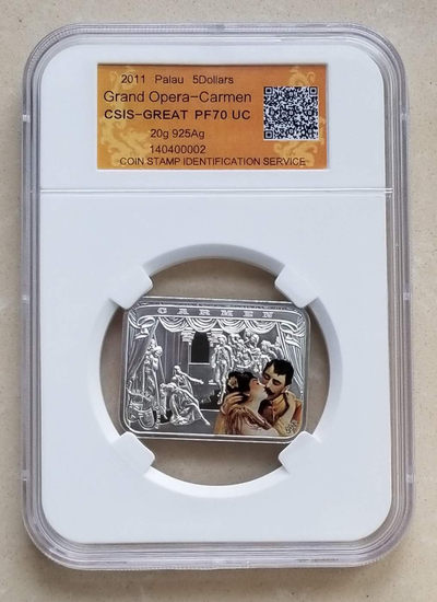 【随心拍&Getcoins】现代钱币拍卖第四十五期 帕劳2011年歌剧卡门彩色方形纪念银币