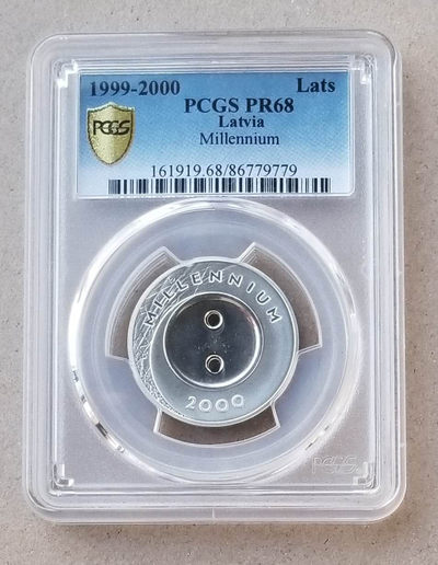 【随心拍&Getcoins】现代钱币拍卖第四十五期 获奖币拉脱维亚1999/2000年千禧年纽扣纪念银币 PCGS68