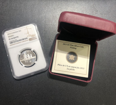 【随心拍&Getcoins】现代钱币拍卖第四十五期 获奖加拿大2013年父子垂钓钓鱼父亲节礼物纪念银币【ngc70】