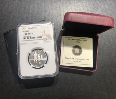 【随心拍&Getcoins】现代钱币拍卖第四十五期 获奖加拿大2013年父子垂钓钓鱼父亲节礼物纪念银币【ngc70】