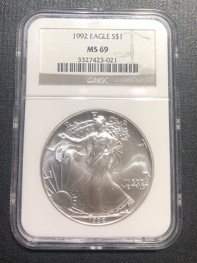 【随心拍&Getcoins】现代钱币拍卖第四十五期 1992年美国行走女神鹰洋银币 自由女神鹰扬银币NGC69