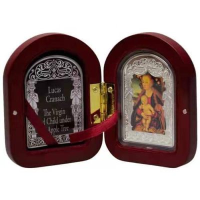 【随心拍&Getcoins】现代钱币拍卖第四十五期 安道尔2012年15元，1.61盎司 《苹果树下的圣母玛丽娅与圣子》 德国文艺复兴画家卢卡斯-克拉纳赫名画，双面高清彩色 异形(窗形) 精制银币