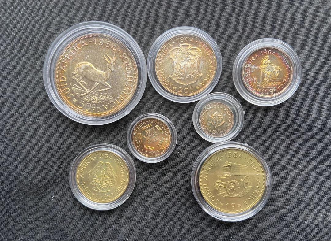 【币观天下】第九十七期钱币拍卖 【南非】南非1964精致币7枚【其中5枚银币】