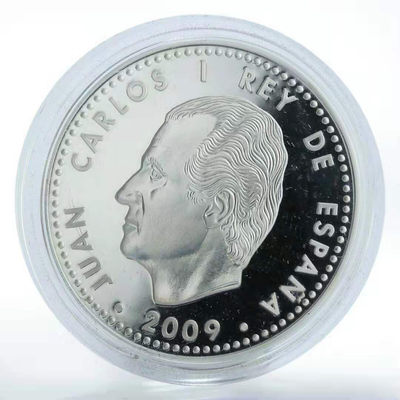 【随心拍&Getcoins】现代钱币拍卖第四十五期 西班牙2009年10欧元，“2010南非世界杯足球赛-球网射门” 法定精制银币