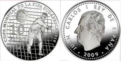 【随心拍&Getcoins】现代钱币拍卖第四十五期 西班牙2009年10欧元，“2010南非世界杯足球赛-球网射门” 法定精制银币