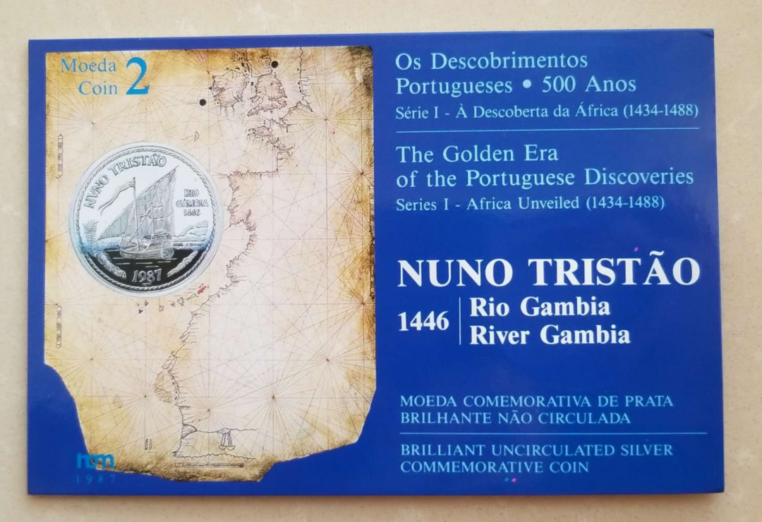 【币观天下】第九十七期钱币拍卖 葡萄牙1987年发现非洲冈比亚河100埃斯库多银币