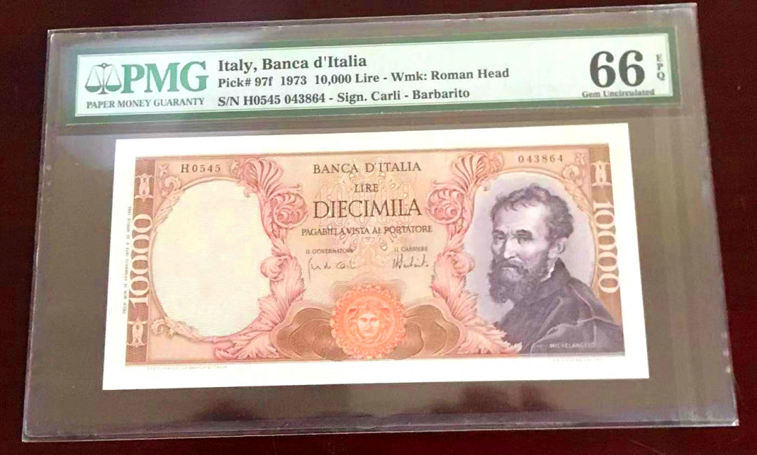 【收藏联盟】第115期拍卖（2020新年第一拍）——黑美人 意大利 1973年 10000里拉PMG66EPQ