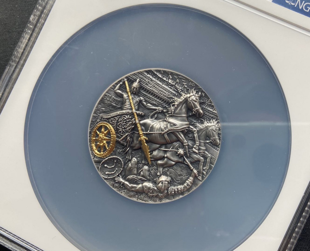 【币观天下】第九十七期钱币拍卖 【高浮雕系列】【纽埃】纽埃镀金银币战车【2oz】蓝标ngc70