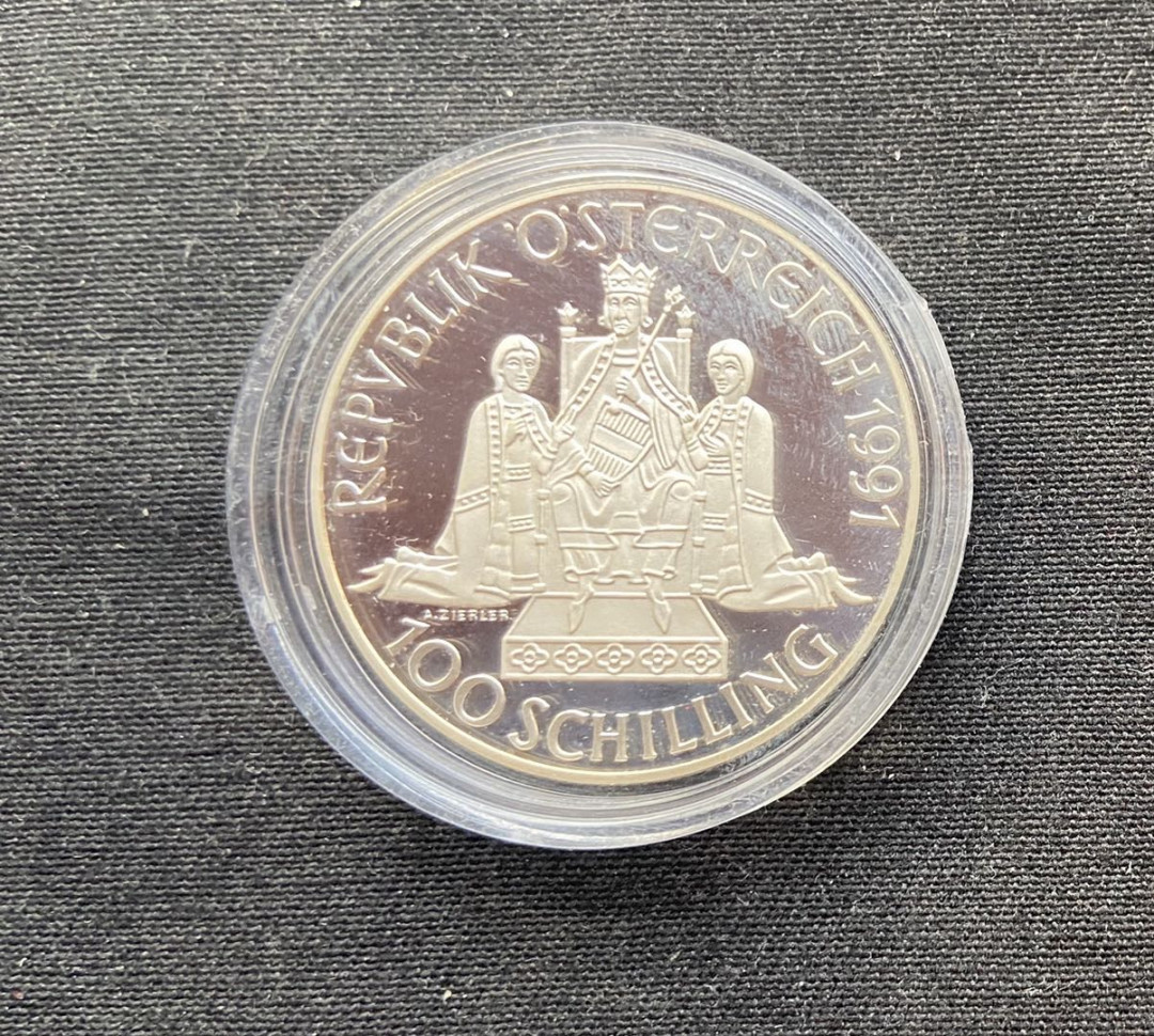 【币观天下】第九十七期钱币拍卖 奥地利1991年100先令 鲁道夫一世 纪念 银币