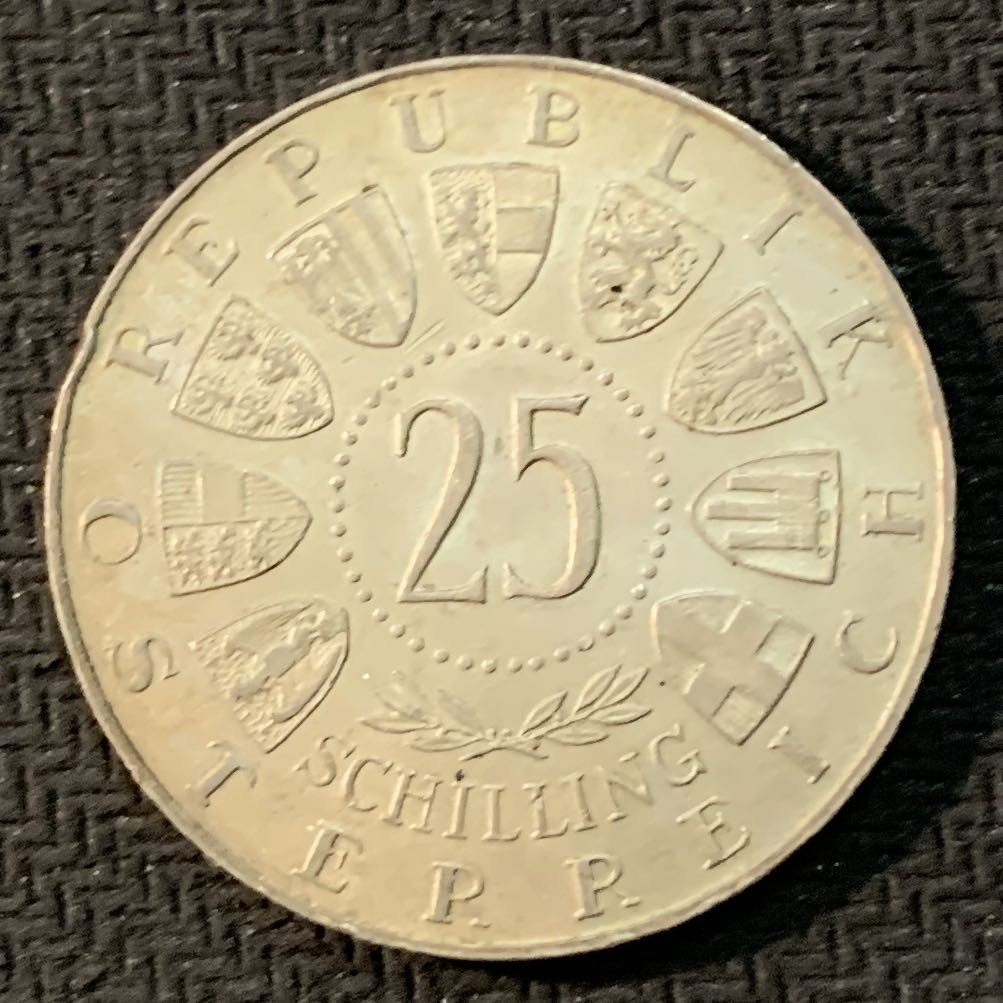 紫瑗钱币—微拍第17期  奥地利 1962年 作曲家 安东布鲁克纳 25先令 13克 0.8银