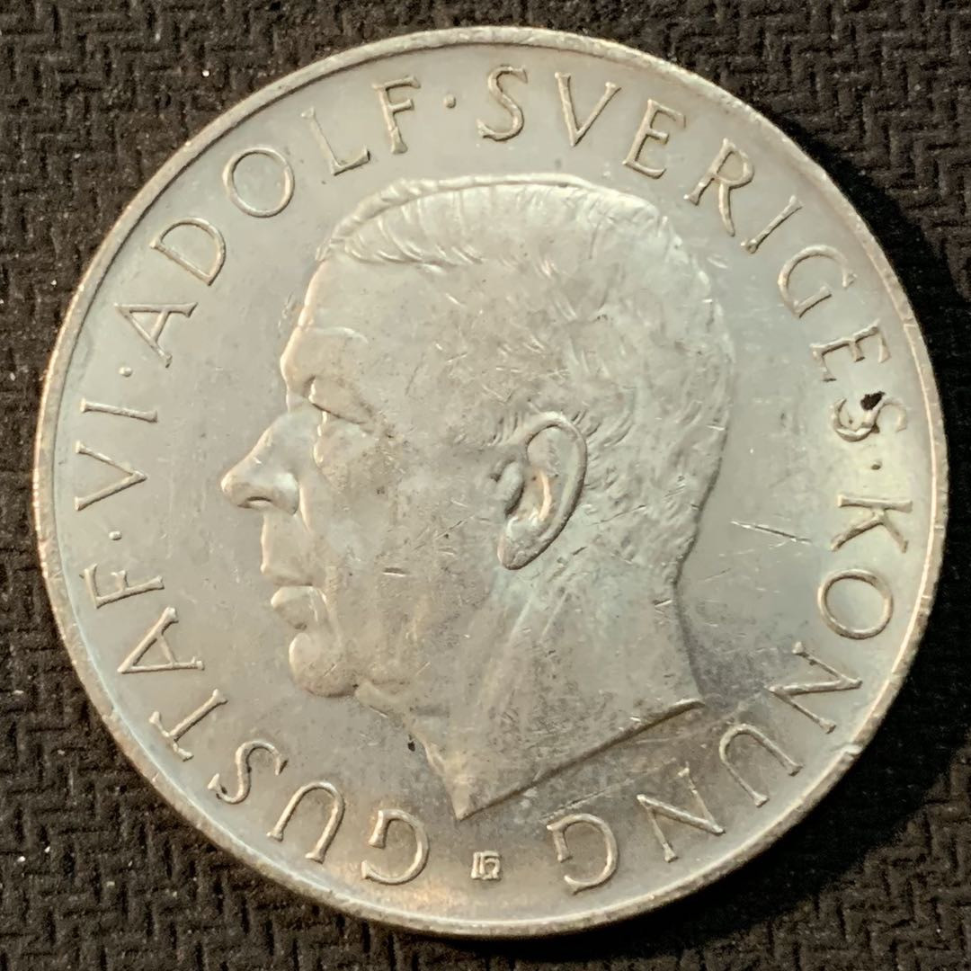 紫瑗钱币—微拍第17期  瑞典 1952年 古斯塔夫六世 5克朗 22.7克 0.4银