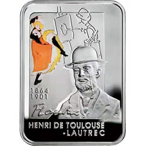 【币观天下】第九十七期钱币拍卖 【纽埃】纽埃2008年1元，世界大师画家“图卢兹-罗特克及其名作-抬腿美媛写生” 异形(长方形) 双面彩色 精制银币