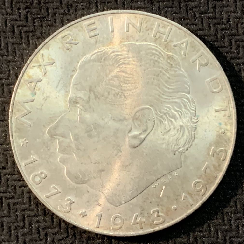 紫瑗钱币—微拍第17期  奥地利 1973年 马克思 莱因哈特100周年 25先令 13克 0.8银