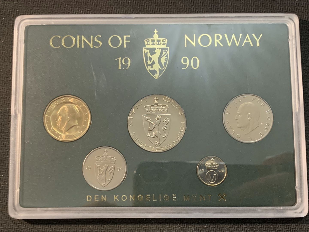 紫瑗钱币—微拍第17期  挪威 1990年 10欧尔—10克朗 5枚套 原厂盒 