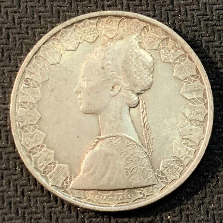 紫瑗钱币—微拍第17期  意大利 1958年 少女 500里拉 11克 0.835银