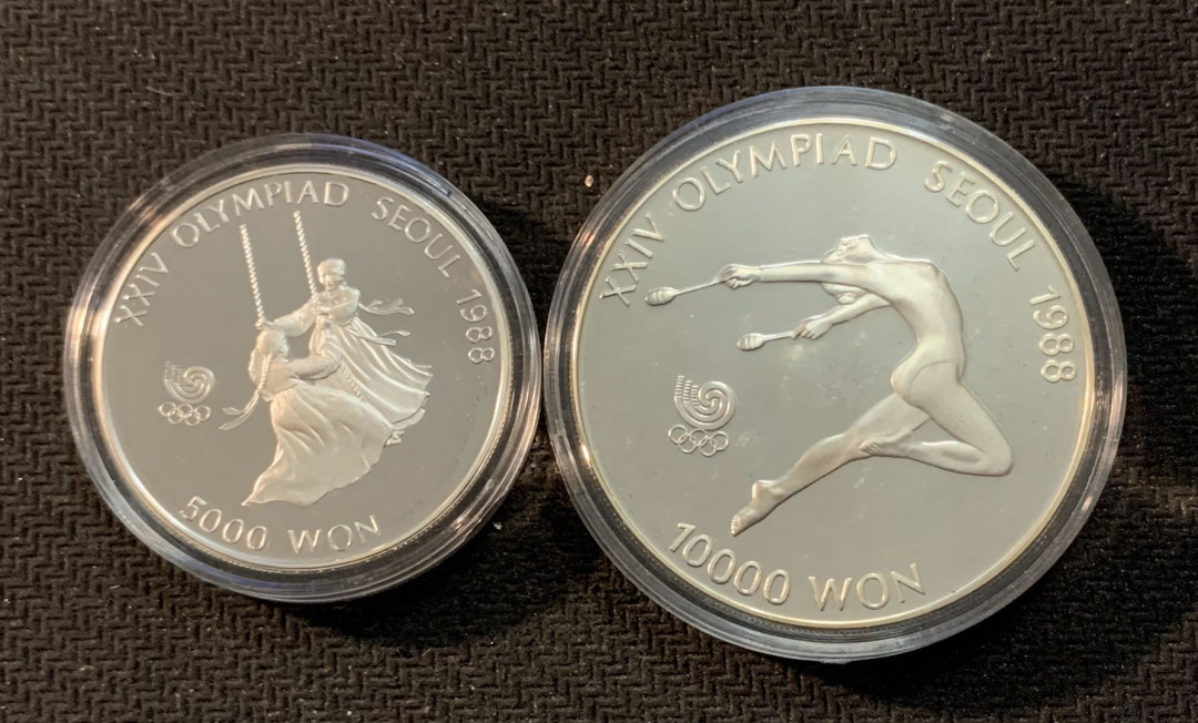 紫瑗钱币—微拍第17期  韩国 1988年 汉城奥运会 5000 10000韩元 精制 带原盒证书