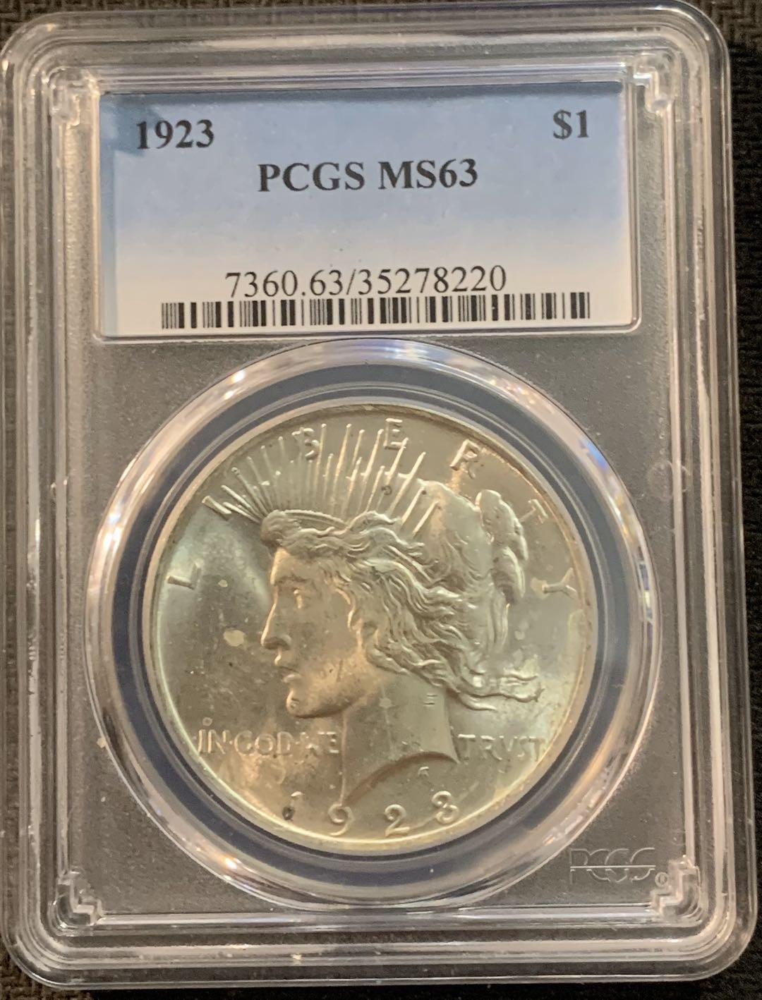 紫瑗钱币—微拍第17期  美国 1923年 和平鸽 1美元 PCGS MS63