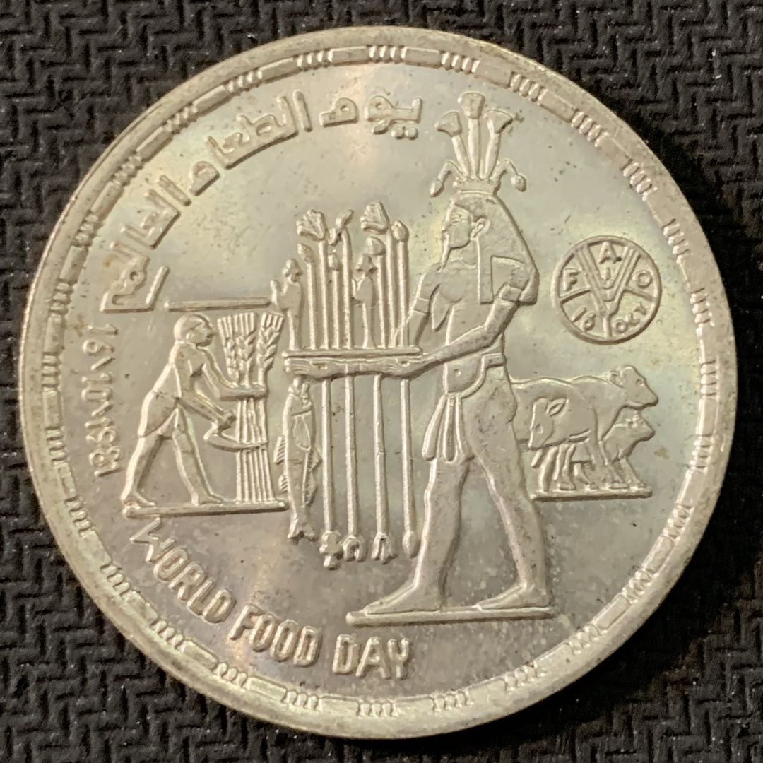紫瑗钱币—微拍第17期  埃及 1981年 世界粮食日 FAO 1磅 BU 15克 0.72银