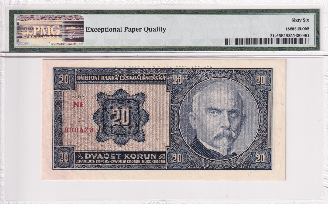 【收藏联盟】第116期拍卖——格拉斯哥大学的荣光 【样钞】捷克斯洛伐克 1926年 20克朗PMG66EPQ