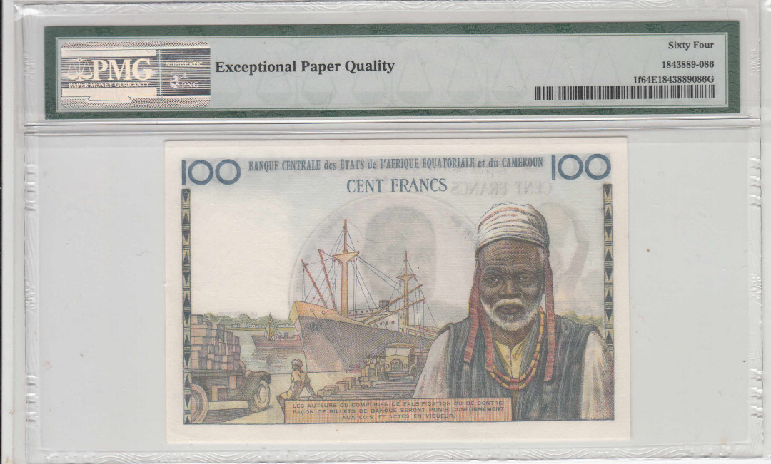 【收藏联盟】第116期拍卖——格拉斯哥大学的荣光 【888豹子号】法属赤道非洲 1961-62年 100法郎 PMG64EPQ 原票 
