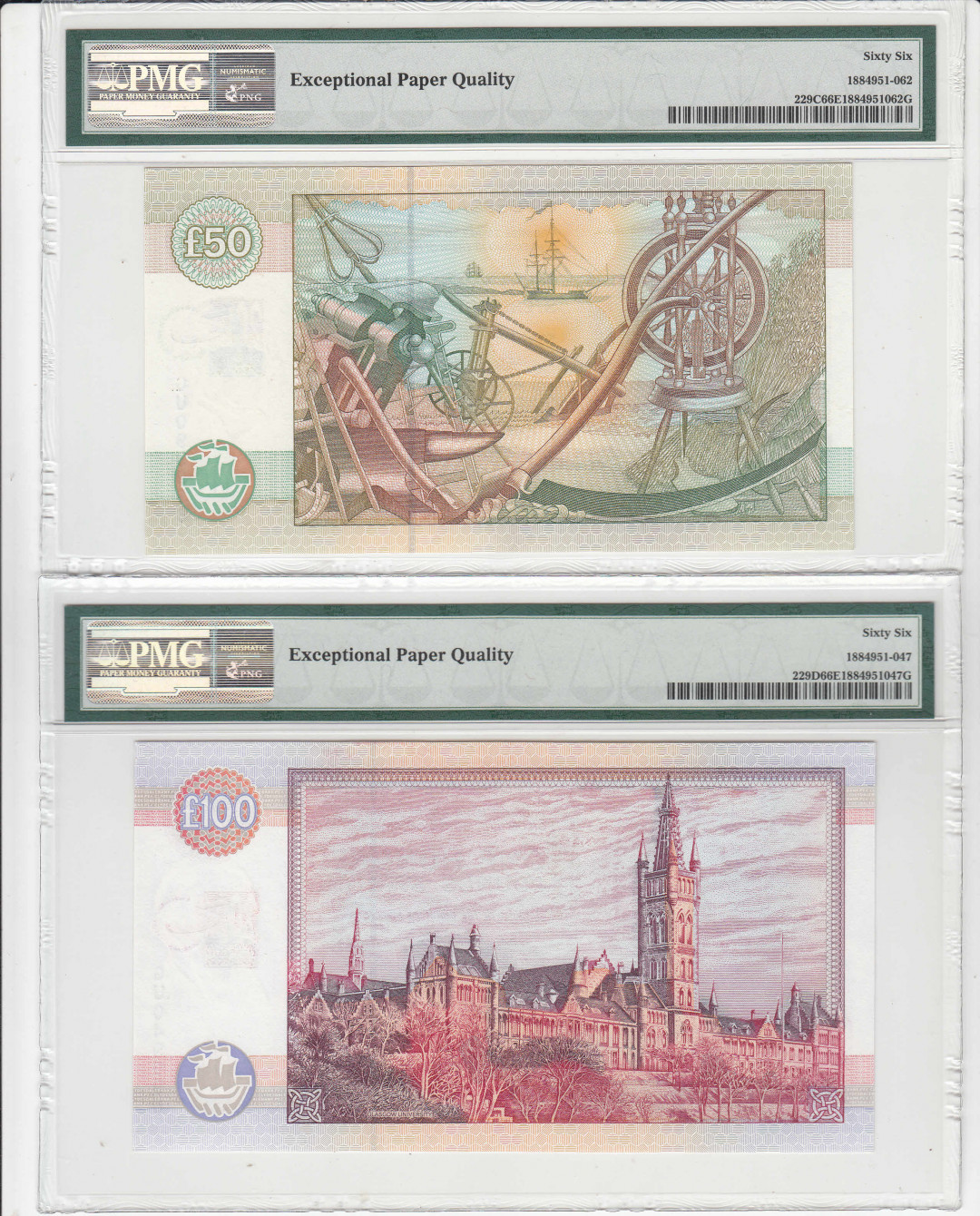 【收藏联盟】第116期拍卖——格拉斯哥大学的荣光 【一组2张】苏格兰 2001年50镑/100镑 格拉斯哥大学建校550周年纪念钞 PMG66EPQ