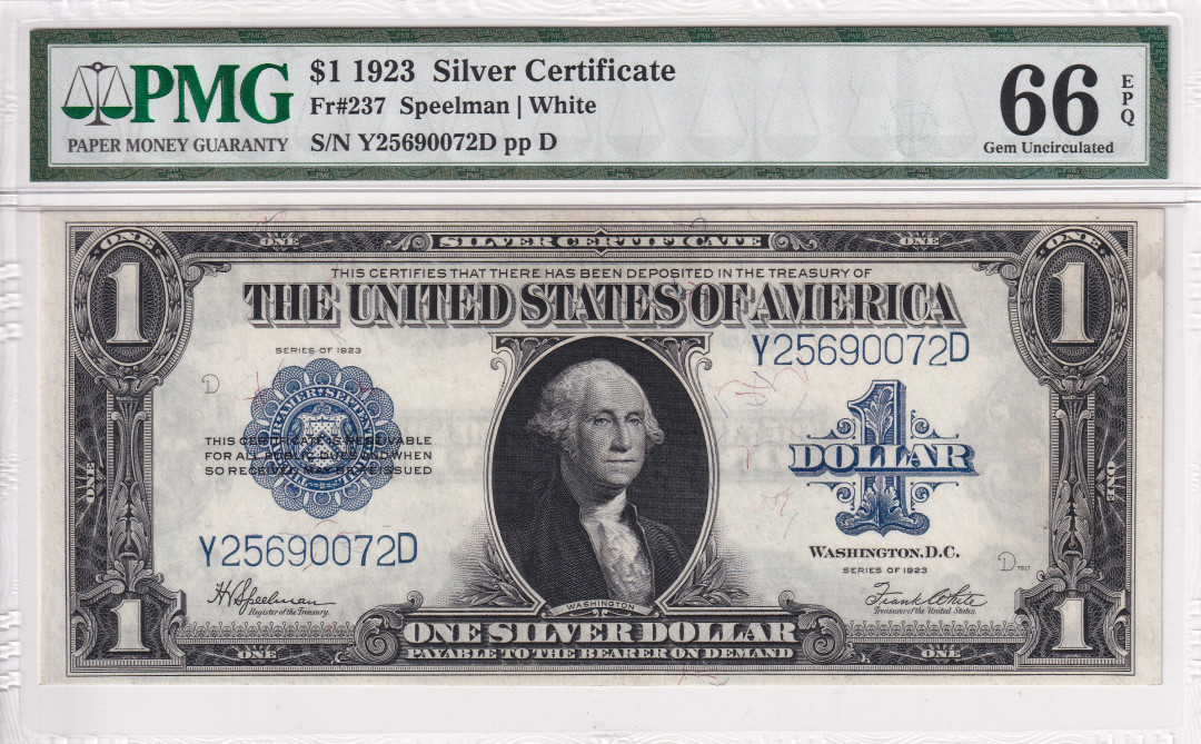 【收藏联盟】第116期拍卖——格拉斯哥大学的荣光 美国 1923年 1元 Fr.237 PMG66EPQ 华盛顿 大票幅