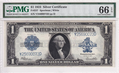 【收藏联盟】第116期拍卖——格拉斯哥大学的荣光 - 美国 1923年 1元 Fr.237 PMG66EPQ 华盛顿 大票幅