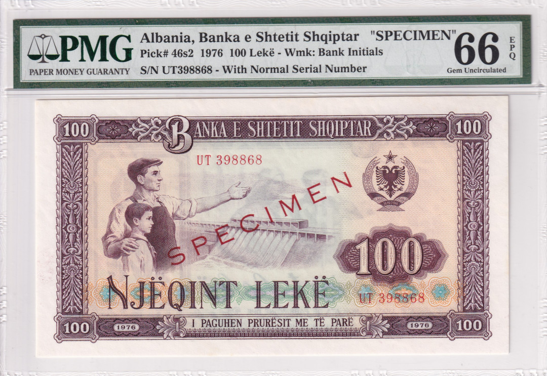 【收藏联盟】第116期拍卖——格拉斯哥大学的荣光 【样钞】阿尔巴尼亚 1976年 100列克 PMG67EPQ 高分