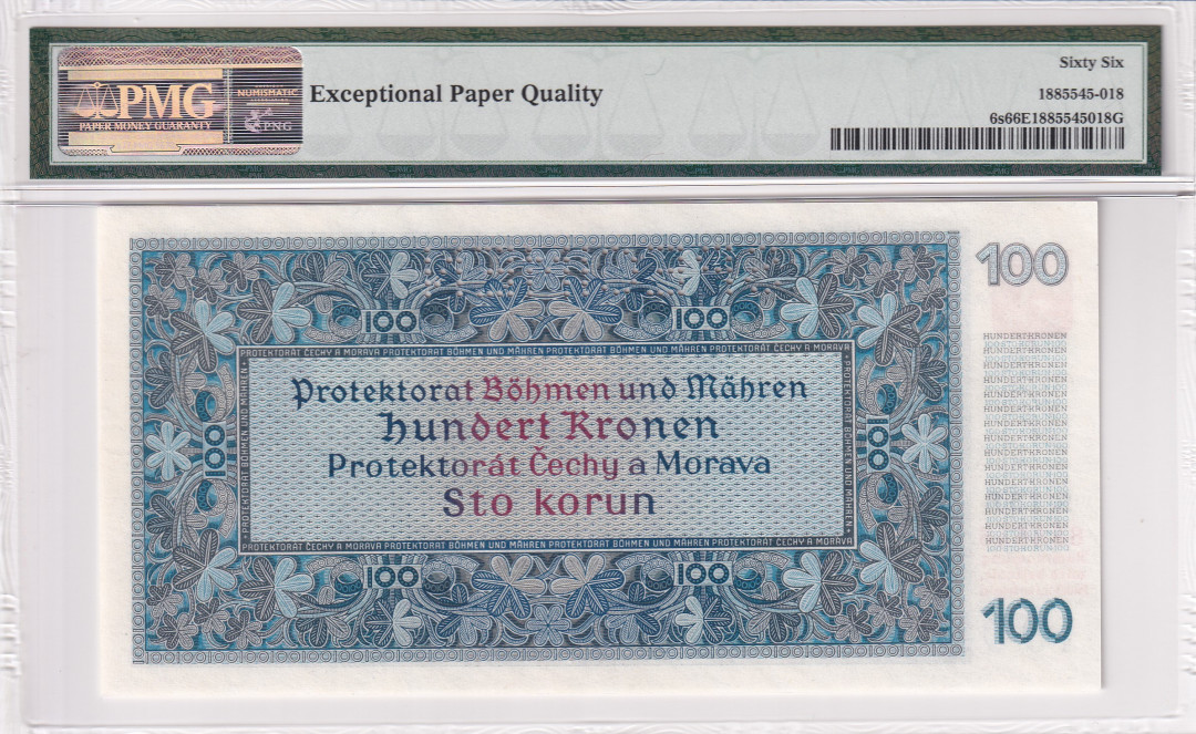 【收藏联盟】第116期拍卖——格拉斯哥大学的荣光 【样钞】波希米亚和莫拉维亚 1940年100克朗 PMG66EPQ