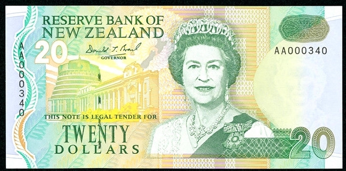 【收藏联盟】第116期拍卖——格拉斯哥大学的荣光 【AA首发3位小号】新西兰 1992年 20元 UNC 伊丽莎白二世女王 猎鹰